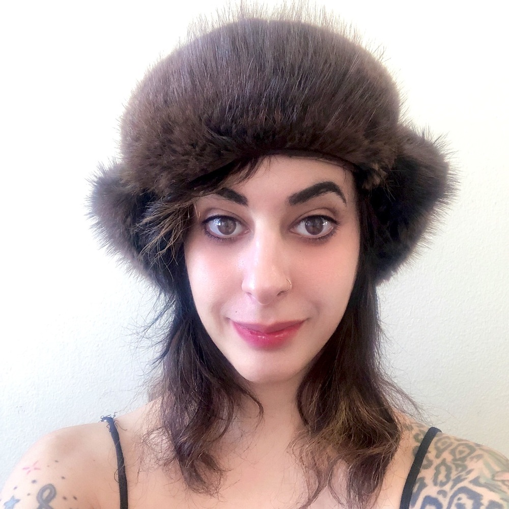 Vintage Trapper hat genuine fur and leather